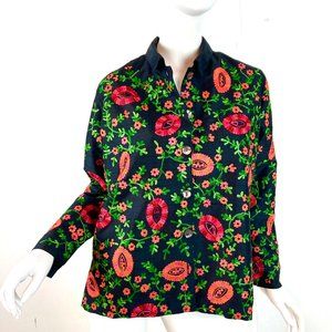 Laura Ashley Petite Vintage Embroidered Silk Shantung Shirt/Overshirt